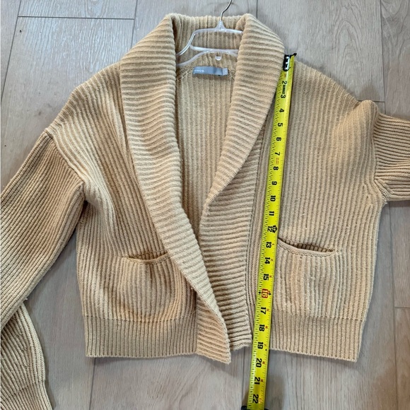 Vince Women's Tan Ribbed Knitted Cashmere/Wool Blend Cardigan Sweater - Picture 2 of 7